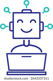 Ícone do assistente virtual com traçado e cor editáveis. Representa ajuda com IA, assistente de voz ou assistente pessoal inteligente.	