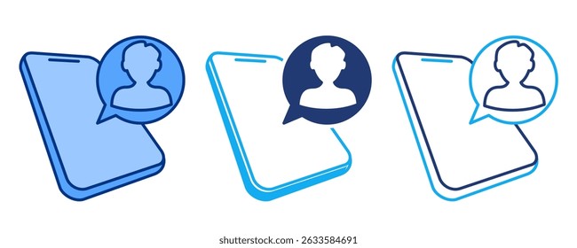 Icono de asistente virtual representado por el asistente virtual en el teléfono inteligente azul, dualino, estilo Dualtone.