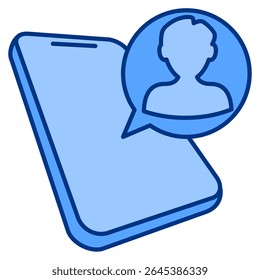 Ícone do assistente virtual representado pelo assistente virtual no estilo azul smartphone.