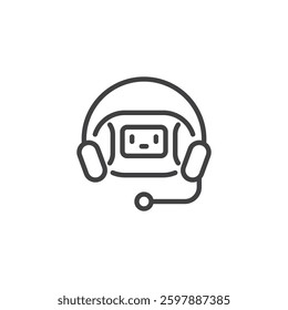 Virtual Assistant line icon. linear style sign for mobile concept and web design. Robotic face with a headset outline vector icon. Digital customer support symbol, logo illustration. Vector graphics