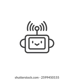 Virtual Assistant line icon. linear style sign for mobile concept and web design. A robotic head with sound waves outline vector icon. AI based interaction symbol, logo illustration. Vector graphics