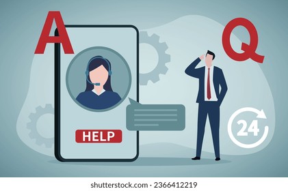 Virtual assistant of scenes isolated. People call and send messages to customer support, set in flat design. Vector illustration for blogging, website, mobile app, promotional materials.