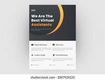 Vorlage für virtuelles Assistant Service Flyer. Design von Werbeplakaten für virtuelle Dienstleister.