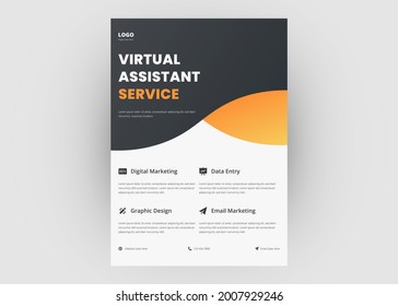 Virtual assistant service flyer template. Virtual service provider agency poster leaflet design.