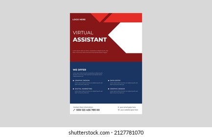 Virtual assistant service flyer template, Artificial intelligence in science and business, smart machine concept flyer template,

