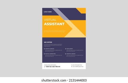 Virtual assistant service flyer template, Artificial intelligence in science and business, smart machine concept flyer template,
