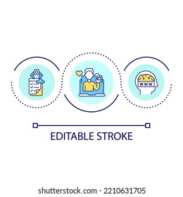 Virtual assistant service loop concept icon. Artificial intelligence abstract idea thin line illustration. Computer science. AI technology. Isolated outline drawing. Editable stroke. Arial font used