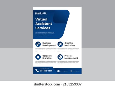 Virtual Assistant Service Poster Leaflet Design. Data Entry Virtual Service Flyer. Your Virtual Assistant Service Poster Template