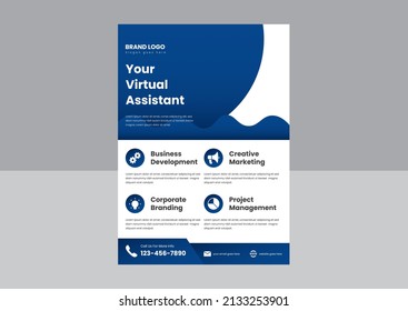 virtual assistant service poster leaflet design. data entry virtual service flyer. your virtual assistant service poster template