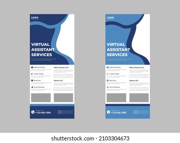 Virtual assistant service roll up banner template. Virtual service provider agency poster leaflet design. cover, banner, poster, print-ready