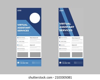 Virtual assistant service roll up banner template. Virtual service provider agency poster leaflet design. cover, banner, poster, print-ready