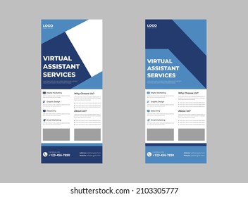 Bannervorlage für virtuelle Assistenzdienste aufrollen. Design von Werbeplakaten für virtuelle Dienstleister. Cover, Banner, Poster, druckfertig