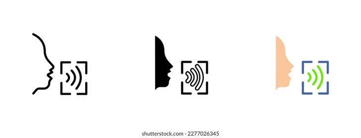 A virtual assistant that can perform tasks or provide information through voice commands, usually powered by artificial intelligence. Vector set of icons in line, black and colorful styles isolated.