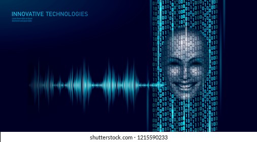 Virtual Assistant Voice Recognition Service Technology Business Concept. AI Artificial Intelligence Robot Help Work Support. Chatbot Futuristic Binary Code Computer Program Vector Illustration