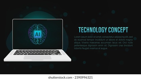 Tecnología de servicio de reconocimiento de voz de asistente virtual. Soporte de robots de inteligencia artificial de IA. El cerebro de los robots en el sistema de laptop es bajo. Red neuronal. Concepto tecnológico. Ilustración del vector