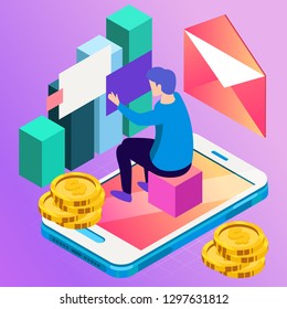 Virtual, augment reality concept. Futuristic vector illustration for banners, advertising. Cyberspace technology abstract background