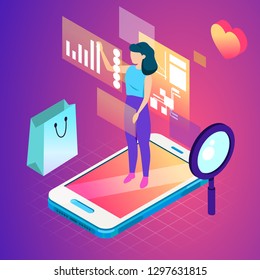 Virtual, augment reality concept. Futuristic vector illustration for banners, advertising. Cyberspace technology abstract background