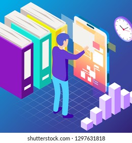 Virtual, augment reality concept. Futuristic vector illustration for banners, advertising. Cyberspace technology abstract background
