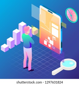 Virtual, augment reality concept. Futuristic vector illustration for banners, advertising. Cyberspace technology abstract background