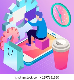 Virtual, augment reality concept. Futuristic vector illustration for banners, advertising. Cyberspace technology abstract background