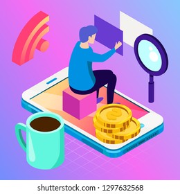 Virtual, augment reality concept. Futuristic vector illustration for banners, advertising. Cyberspace technology abstract background