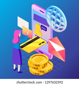 Virtual, augment reality concept. Futuristic vector illustration for banners, advertising. Cyberspace technology abstract background