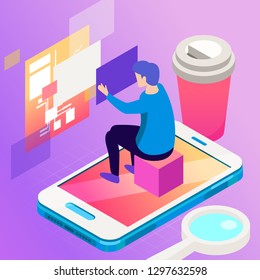 Virtual, augment reality concept. Futuristic vector illustration for banners, advertising. Cyberspace technology abstract background