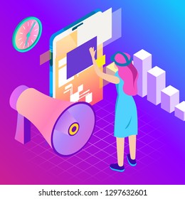 Virtual, augment reality concept. Futuristic vector illustration for banners, advertising. Cyberspace technology abstract background