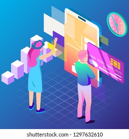 Virtual, augment reality concept. Futuristic vector illustration for banners, advertising. Cyberspace technology abstract background