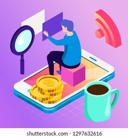 Virtual, augment reality concept. Futuristic vector illustration for banners, advertising. Cyberspace technology abstract background