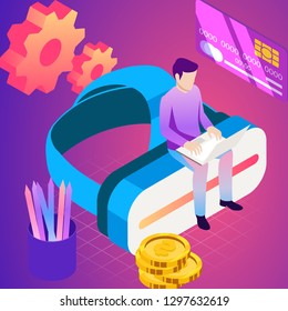 Virtual, augment reality concept. Futuristic vector illustration for banners, advertising. Cyberspace technology abstract background