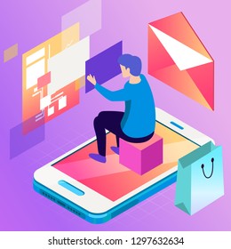 Virtual, augment reality concept. Futuristic vector illustration for banners, advertising. Cyberspace technology abstract background