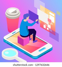Virtual, augment reality concept. Futuristic vector illustration for banners, advertising. Cyberspace technology abstract background
