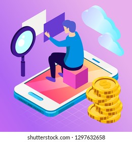Virtual, augment reality concept. Futuristic vector illustration for banners, advertising. Cyberspace technology abstract background