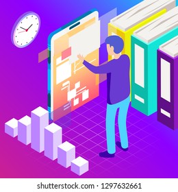Virtual, augment reality concept. Futuristic vector illustration for banners, advertising. Cyberspace technology abstract background
