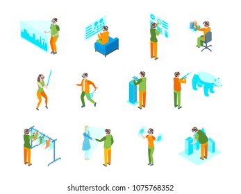 Virtual Augmented People 3d Icons Set Isometric View Innovation Technology Gadget Game Reality Concept. Vector illustration of Digital Headset