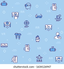Virtual and augmented reality color linear vector icons set. 360 degree image, video and games. Panorama, VR helmet, rotation arrows, modeling, simulation. Future technologies