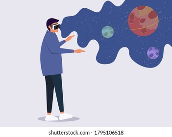 Virtual augmented reality glasses concept with people playing games, learning and entertaining. Vector isometric illustration.
