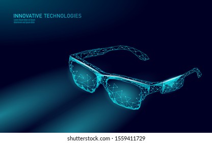 Virtual augmented reality glasses low poly. Innovation media entertainment polygonal concept. Technology web connection cinema 3D vector illustration