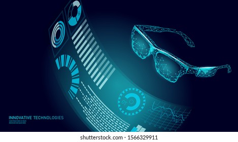 Virtual augmented reality glasses low poly. Innovation media entertainment polygonal concept. Technology web connection cinema 3D vector illustration