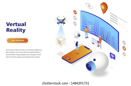 Virtual augmented reality glasses modern flat design isometric concept. Entertaining and people concept. Landing page template. Conceptual isometric vector illustration for web and graphic design.