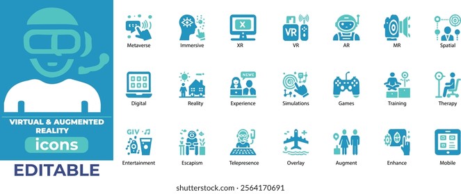 Virtual and Augmented Reality Icon Set  Editable vectors for AR VR innovation, technology, and digital experiences