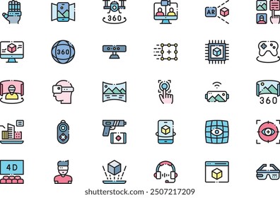 Virtual and augmented reality icons collection is a vector illustration with editable stroke.