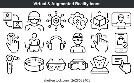 Virtual and augmented reality icons set line art graphics