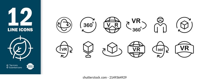 Virtual and augmented reality icons for web design, mobile apps, user interface design and printing. 3D visualization technology