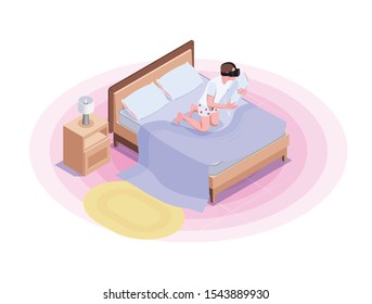 Virtual augmented reality isometric composition with teenager in vr glasses enjoying interactive experience in bed vector illustration 