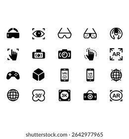 Virtual and augmented reality technology icons isolated on white background