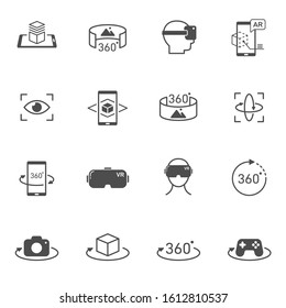 Virtual and augmented reality vector icons set isolated on white background. AR and VR technology icons for web, mobile apps and ui design. Futuristic technology concept