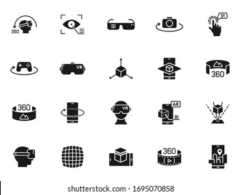 Virtual and augmented reality vector icons isolated on white. AR and VR futuristic glyph icons for web design, mobile apps, ui design and print. Innovative technologies business concept