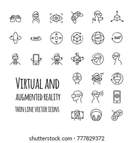 Virtual and augmented reality vector icons set for your design